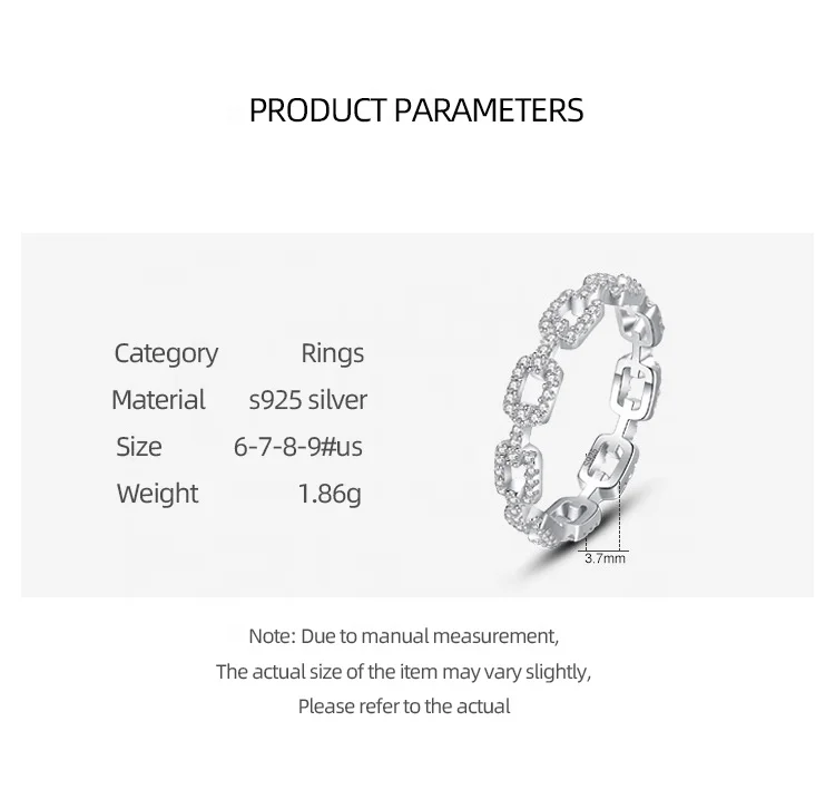 Twist Chain Rings For Women Zircon 925 Sterling silver Geometric Simple Elegant Student Ring Wedding Party Ring BOHEMIA Jewelry