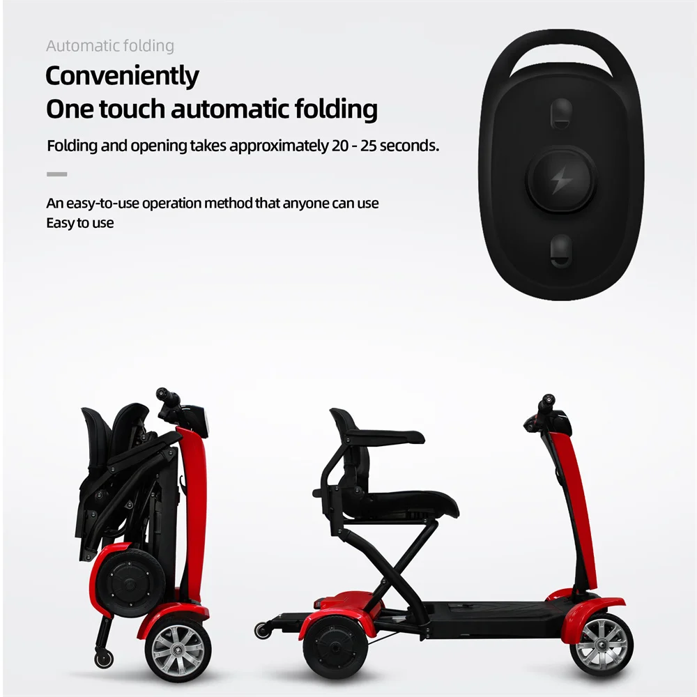 Great cart for a good price Auto Fold 4 wheelchair scooter 4 wheel club drive lithium scooter auto folding mobility scooter