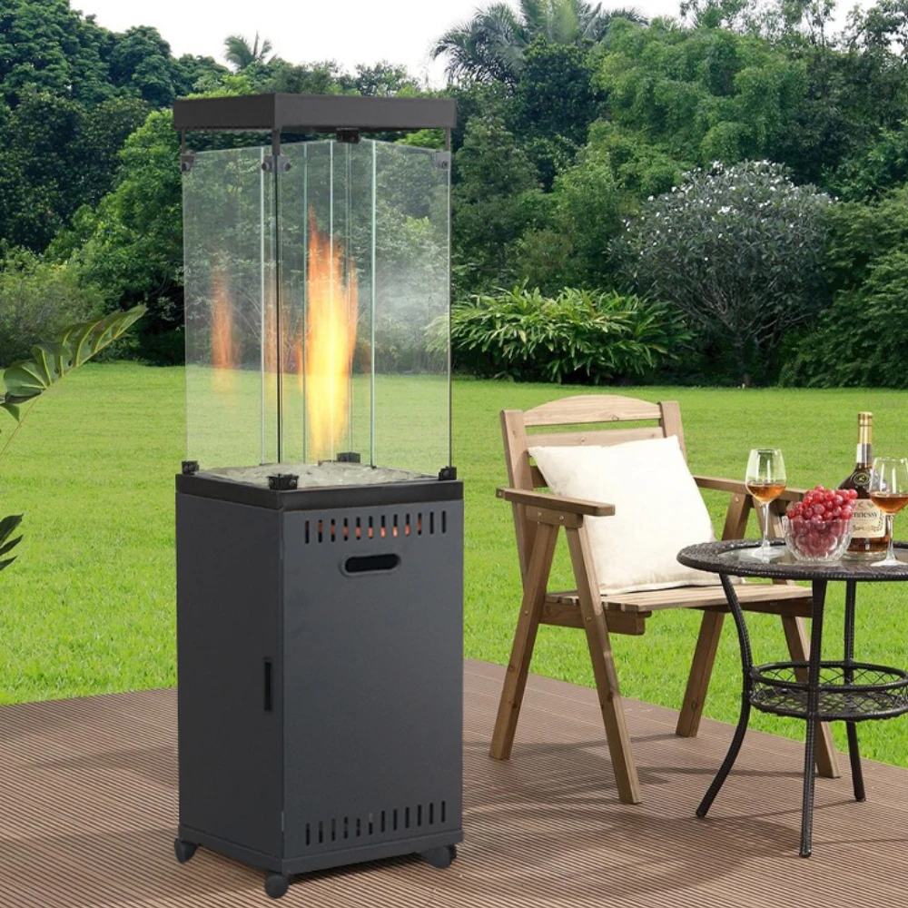GardenSun Ignition device heat resistant glass CE approved wheels 945g/hr gas stand patio heater outdoor outdoor