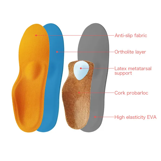 Bestar Plat Foot Orthotic Insoles Arch Support Shoe Cork Insert Functional Orthopedic Insoles