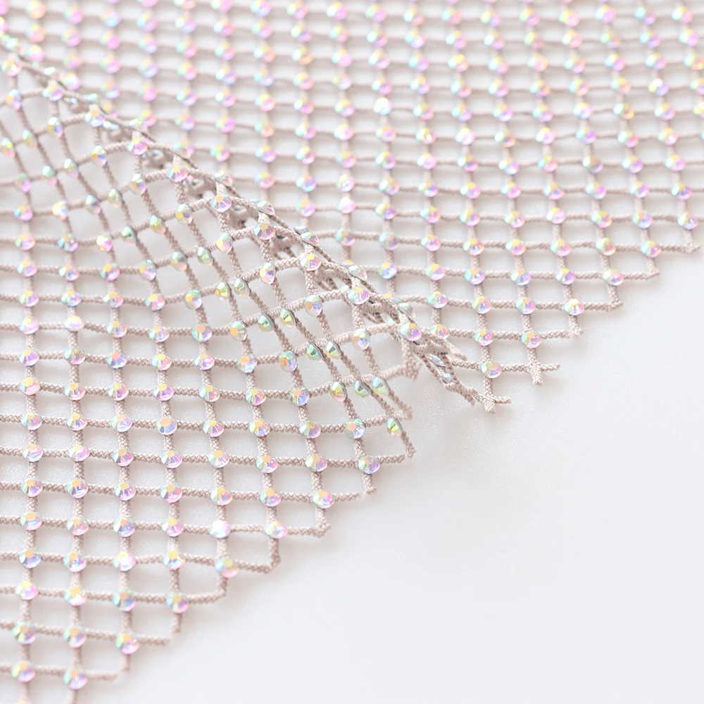 Hot Fix Glue Sheet Rhinestone Crystal Strass Sheet Round Diamond Rhinestone  Mesh Fabric