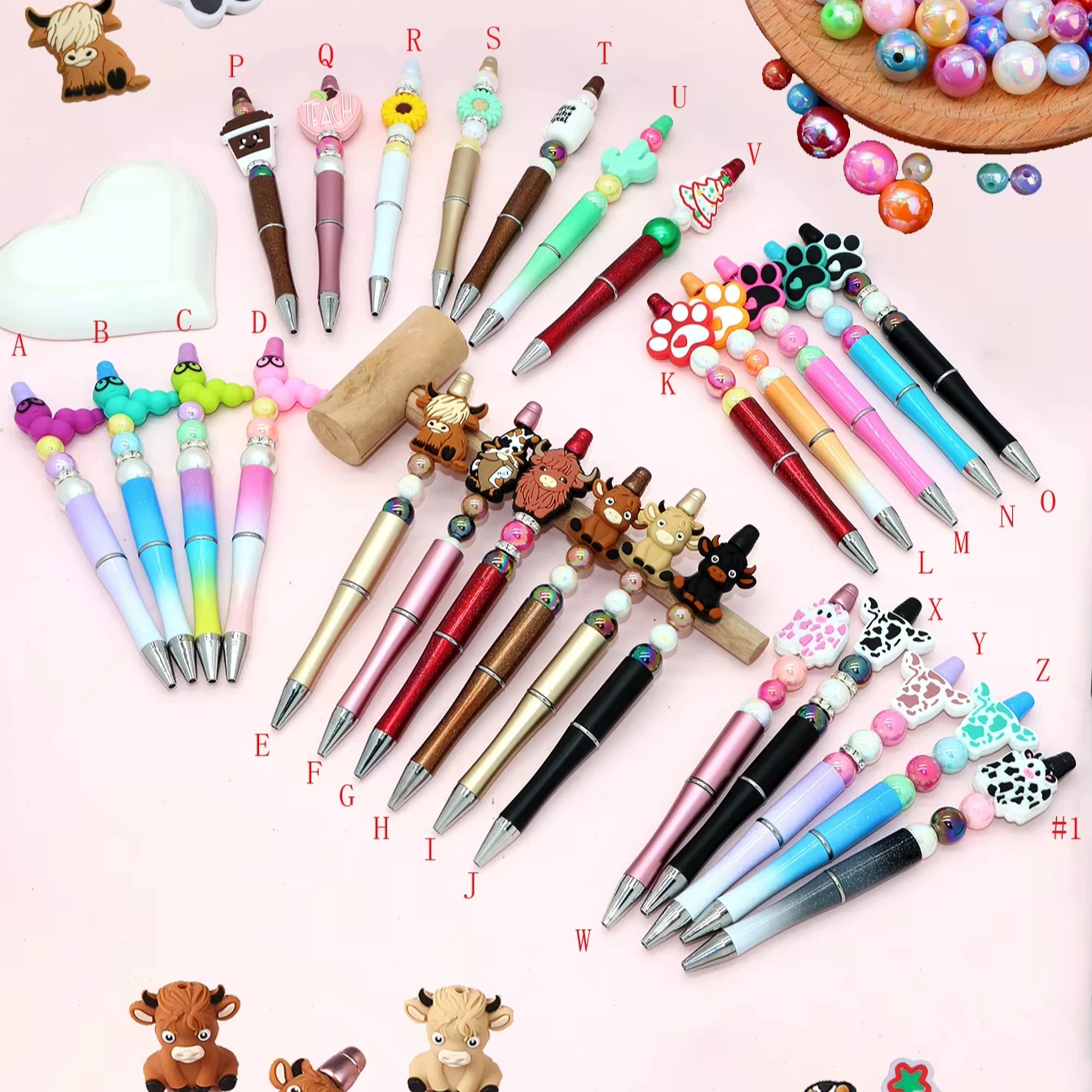 Trendy DIY Bead Pen Assorted Ballpoint Pen Silicone Beads DIY Beadable Pens Holidays Gift Pen