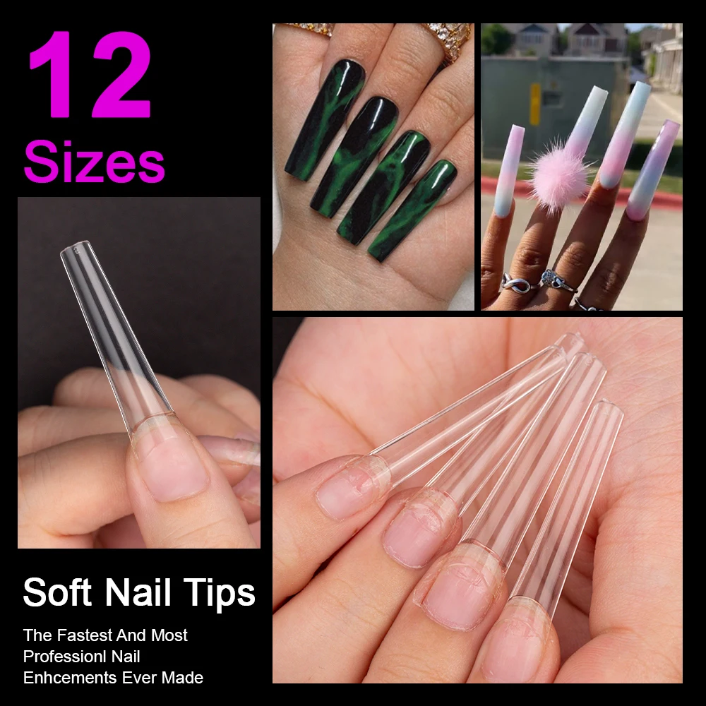 Wholesale Half Cover Long French Acrylic Nail Tips Almond Stiletto Coffin Round Clear Soft Gel Tips for Manicure