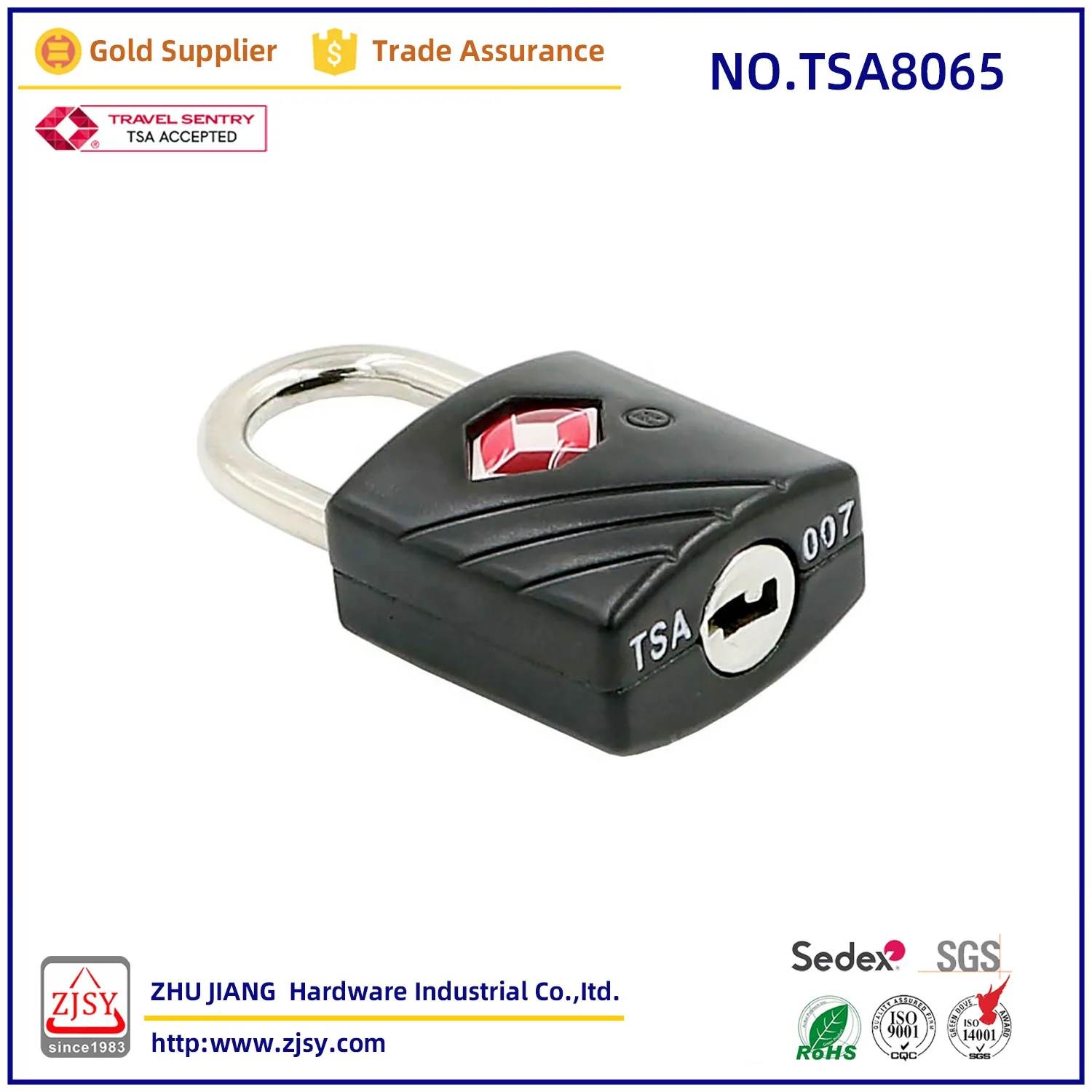 Tsa8065 high quality zinc alloy Mini backpack lock 007 customs TSA key padlock
