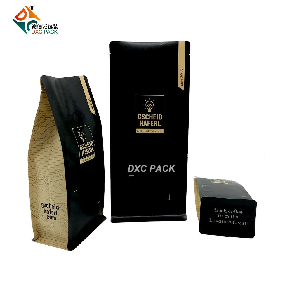 Premium Customized Logo Printing Kraft Paper Eco Friendly Sealable Ziplock Coffee Tea Pouch Bag With Degassing Valve