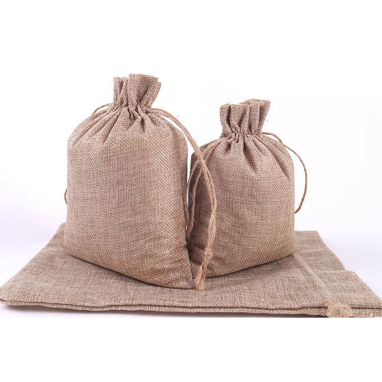 Wholesale custom logo eco friendly jute bag Packaging Small gift burlap jute linen drawstring bag for coffee Beans