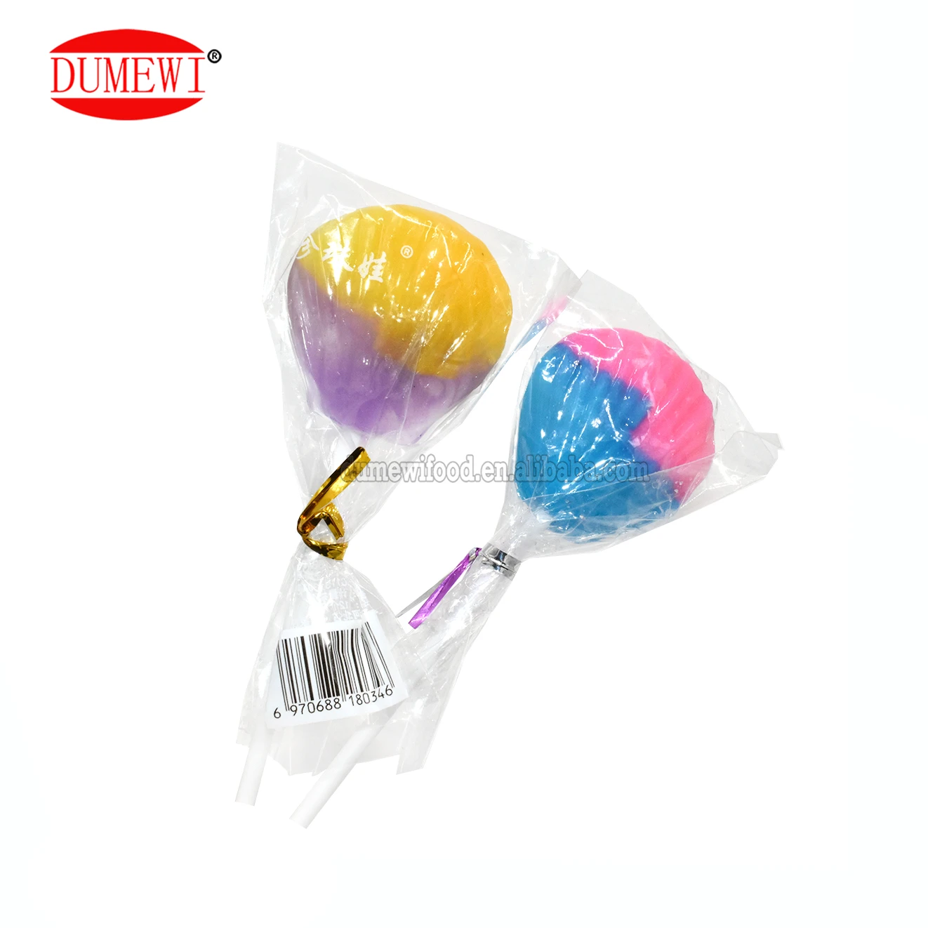 OEM candy maker cartoon marine animal long stick handle supplier two color details high quality hard candy lollipop