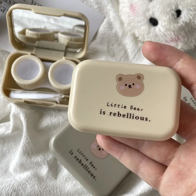 Latest Arrival  Cartoon Animal Little Bear Mini Contact Lens Box Luxury Contact Lens Cases with Mirror Tweezers