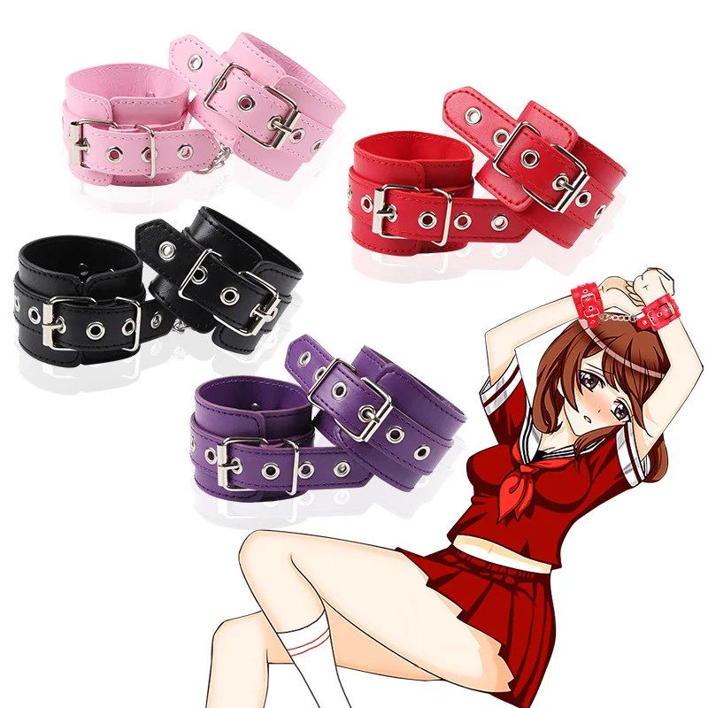 PU Leather Restraint Sexy Handcuffs with fur Sex Male Sex Bondage Noverty Fetish BDSM Games Of Desire Furry Handcuffs