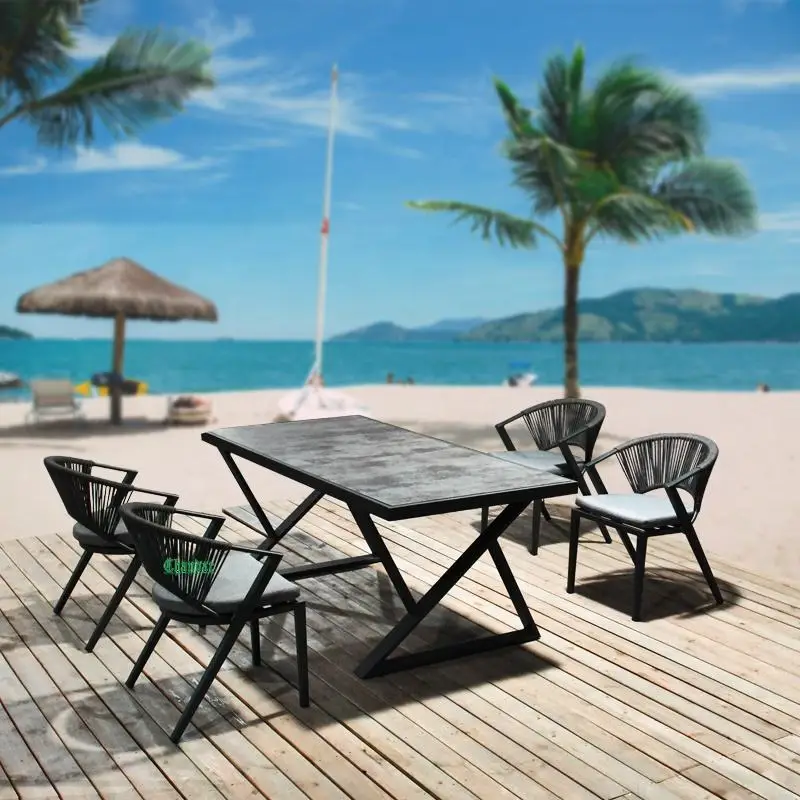 Modern Luxury Rostfest Powder Coating Aluminum Frame Garden Rope Aluminum Dining Chair