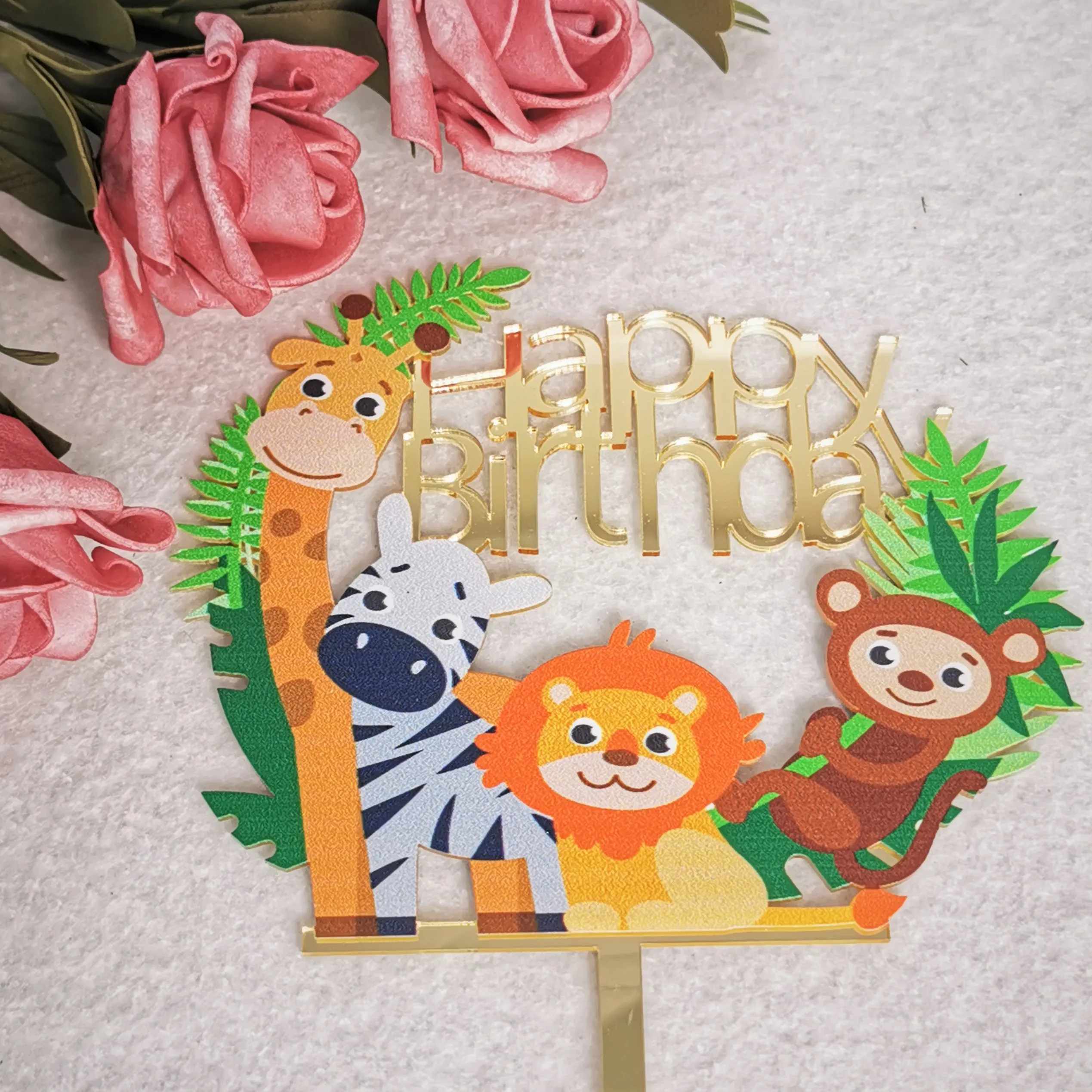 
AQ Cartoon 3D Animal print Happy Birthday Acrylic Cake Topper 