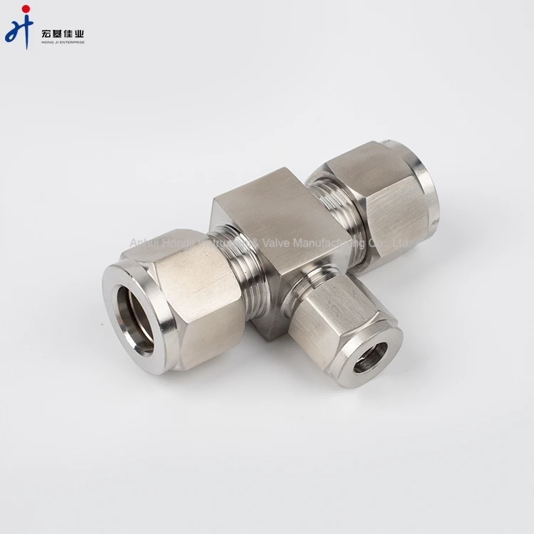High Pressure Stainless Steel With Ferrule Connector Reducing Hydraulic Tee Fitting