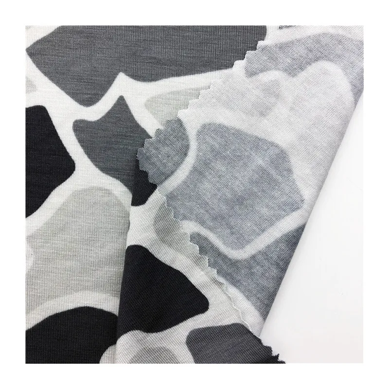 Eco-friendly breathable comfortable hand-feel fabric 175gsm bamboo stretch camouflage printed jersey knitted fabric for T-shirt