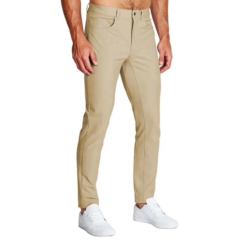 Custom Mens Slim Fitted Joggers Golf Wear Chino Pants With Snap Button