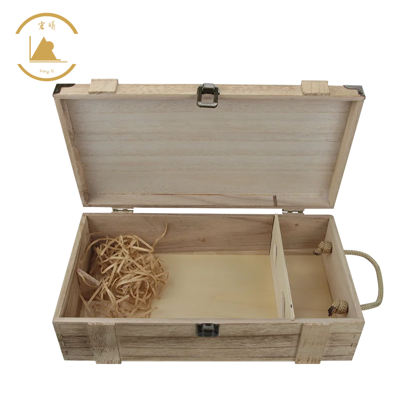 Factory Direct Wooden Wine Box Gift with Hinged Lid Tung Wood Case for Storage and Crafts Customized Engraving Logo