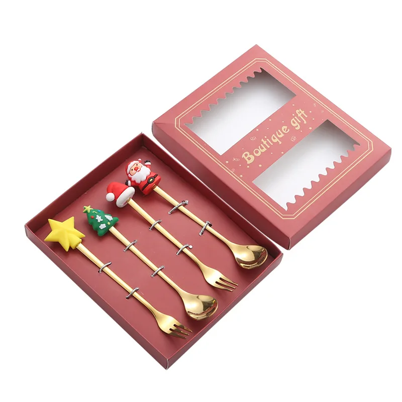 Factory direct Christmas spoon set stainless steel spoon cartoon dessert cake spoon creative tableware Christmas gifts