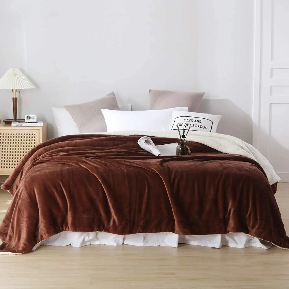 Sofa Muslin Pattern Baby Double-Sided Lamb Down Cover Blankets Plain Flannel Double Blanket Gift Blankets & Throws