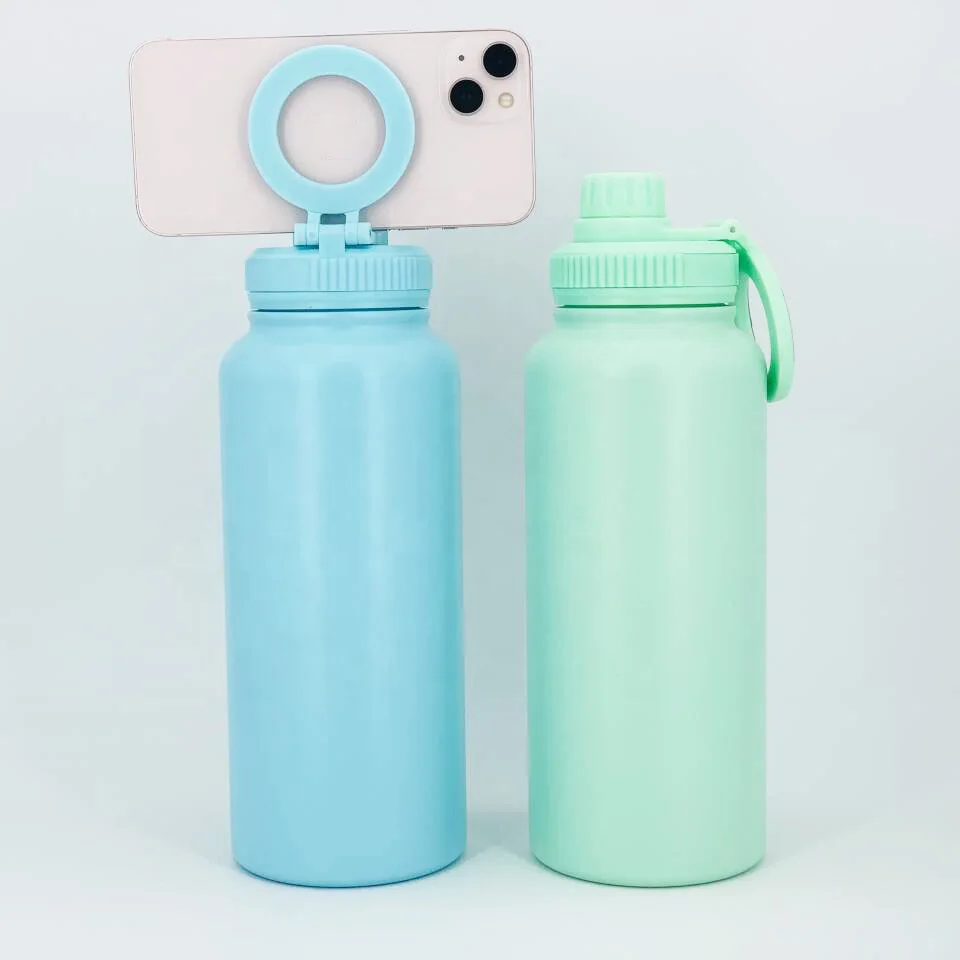 Stainless Steel Water Bottle Magnetic Lid Wide Mouth Insulated Magnetic Lid Water Bottle Phone Holder