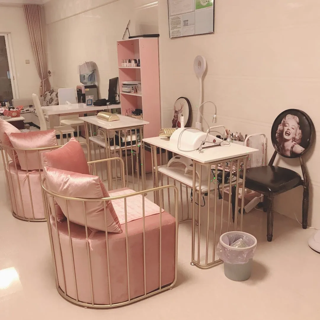Customized hot sale marble simple modern single double layer manicure table and nail table and chair set