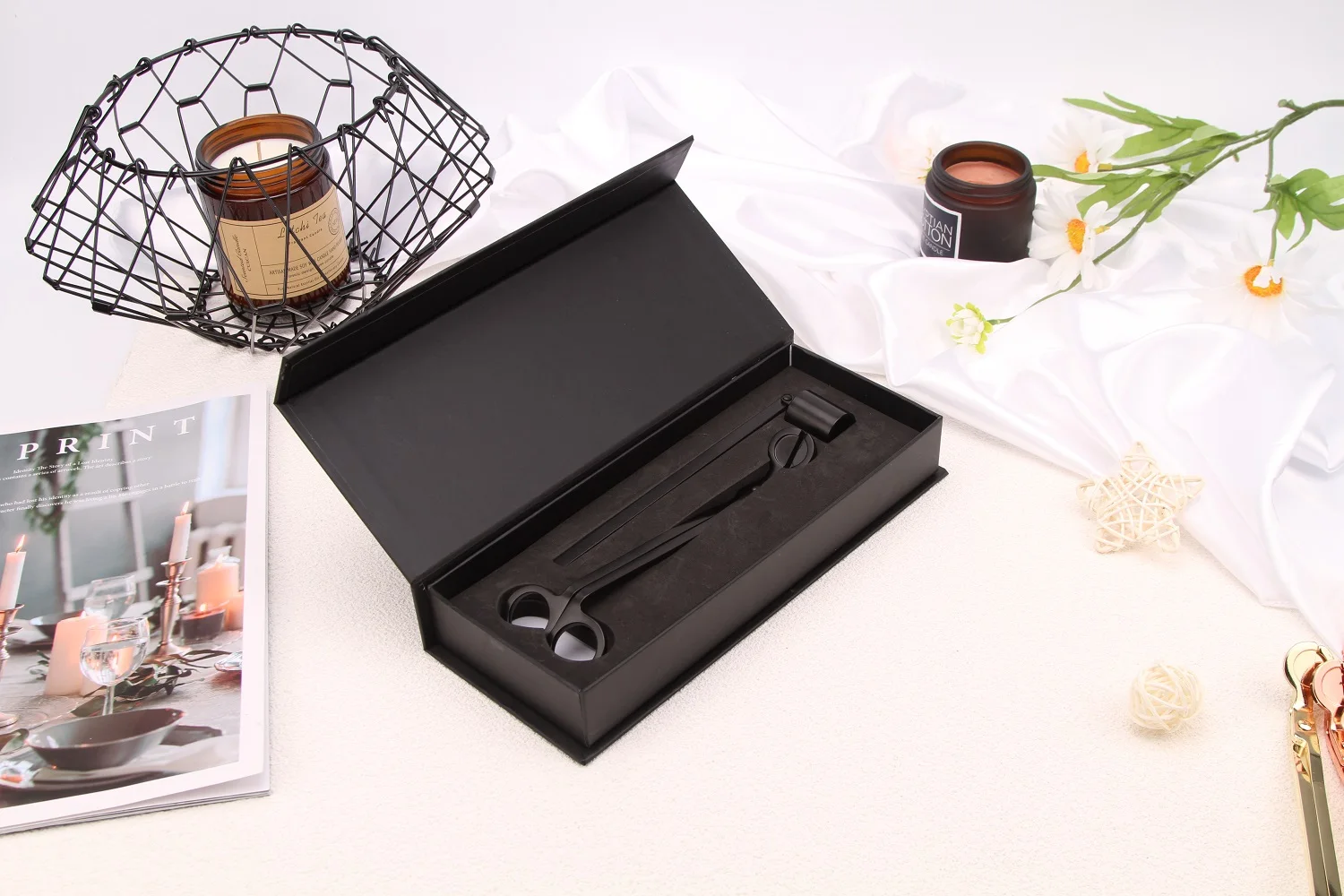 Custom Logo Brass Silver 2 In 1 Stainless Steel Candle Accessory Set With Candle Wick Trimmer Candle Snuffer For Wedding