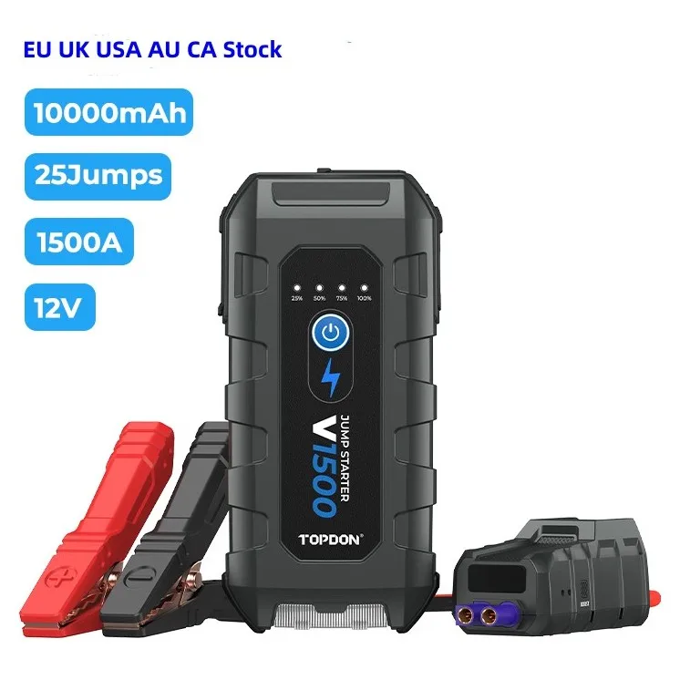 TOPDON Factory Manufacturer V1500 12V 1500A Portable Emergency Booster Power Bank Pack Auto Jumpstarter for Motorcycle Truck Car