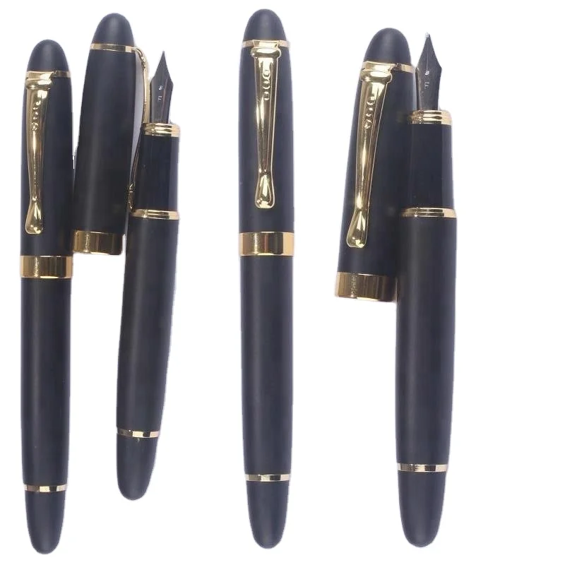 gold trims luxury high quality matte black fountain pen set with gift box