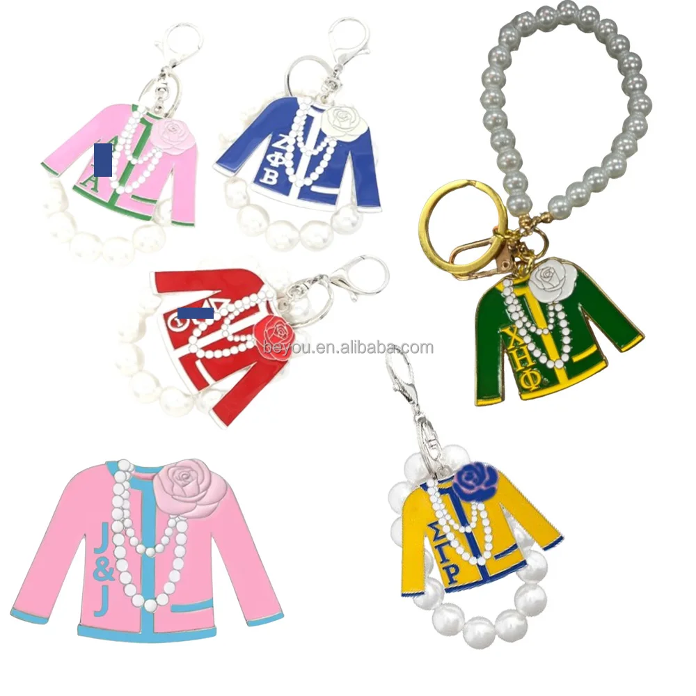 Pink Green Delta ZPB SGRho Chi Eta JJ Sorority Enamel Coated Pearl Keychain Brooch Gifts Sisterhood Pin Jewelry