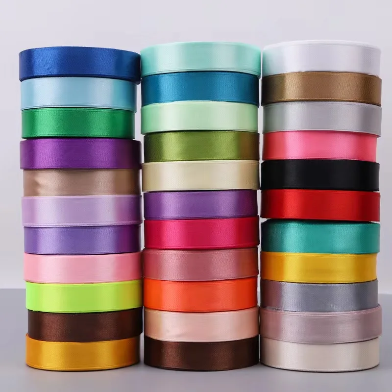 100yard Custom 196 Colors 100% Polyester Rpet Plain Silk Red Poly Printing Printed Branded Logo 10cm 6mm 7mm Satin Ribbon Roll
