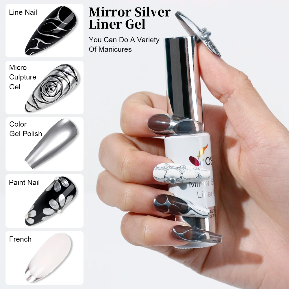 Gold Silver Colour Metallic Nail Paint Gel Liner Mirror Chrome Effect Liner Gel Polish Nail Art with Custom Logo