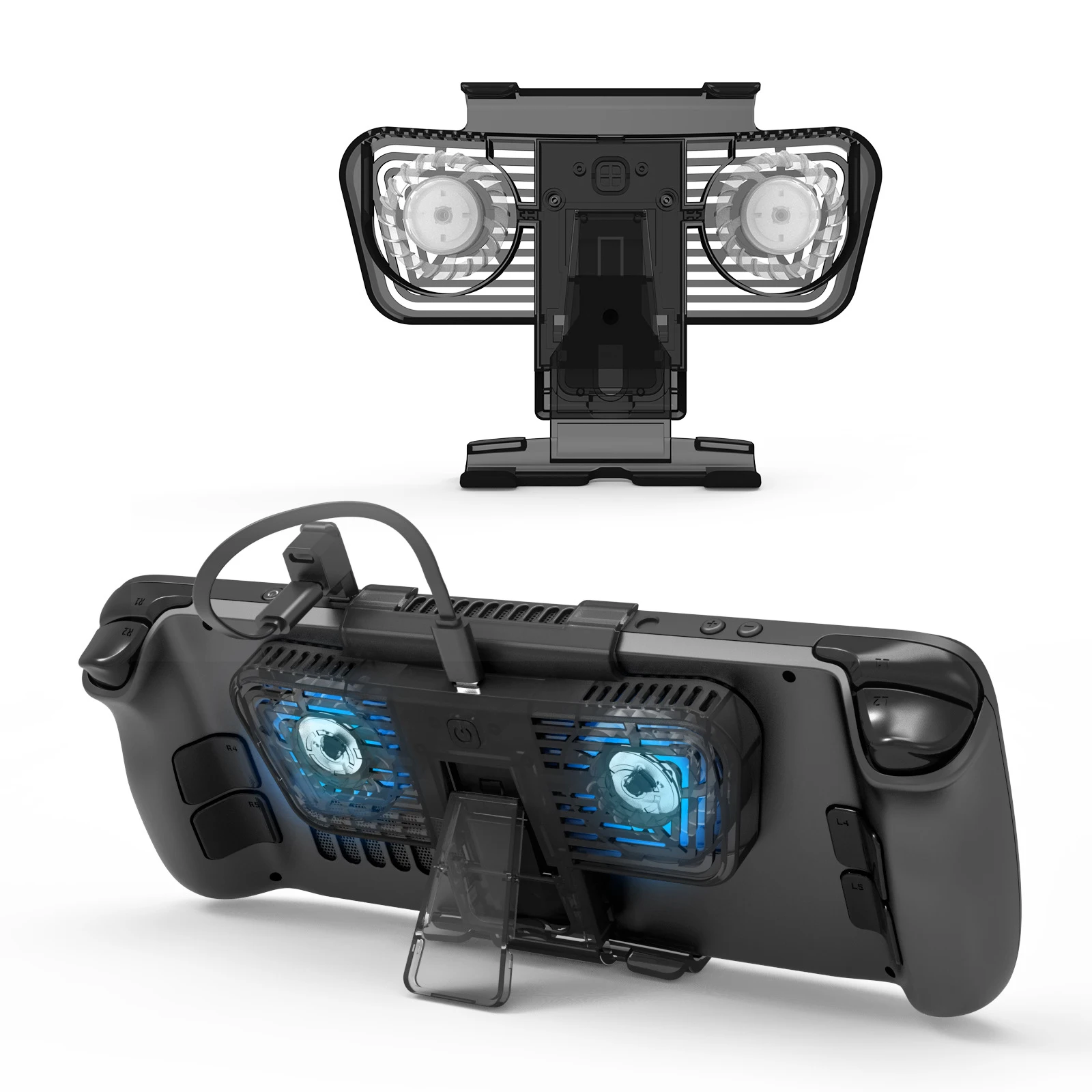 Cooling Fan with Bracket Holder Dual Type C Port Adapter for Steam Deck for Nintendo Switch OLED Game Console