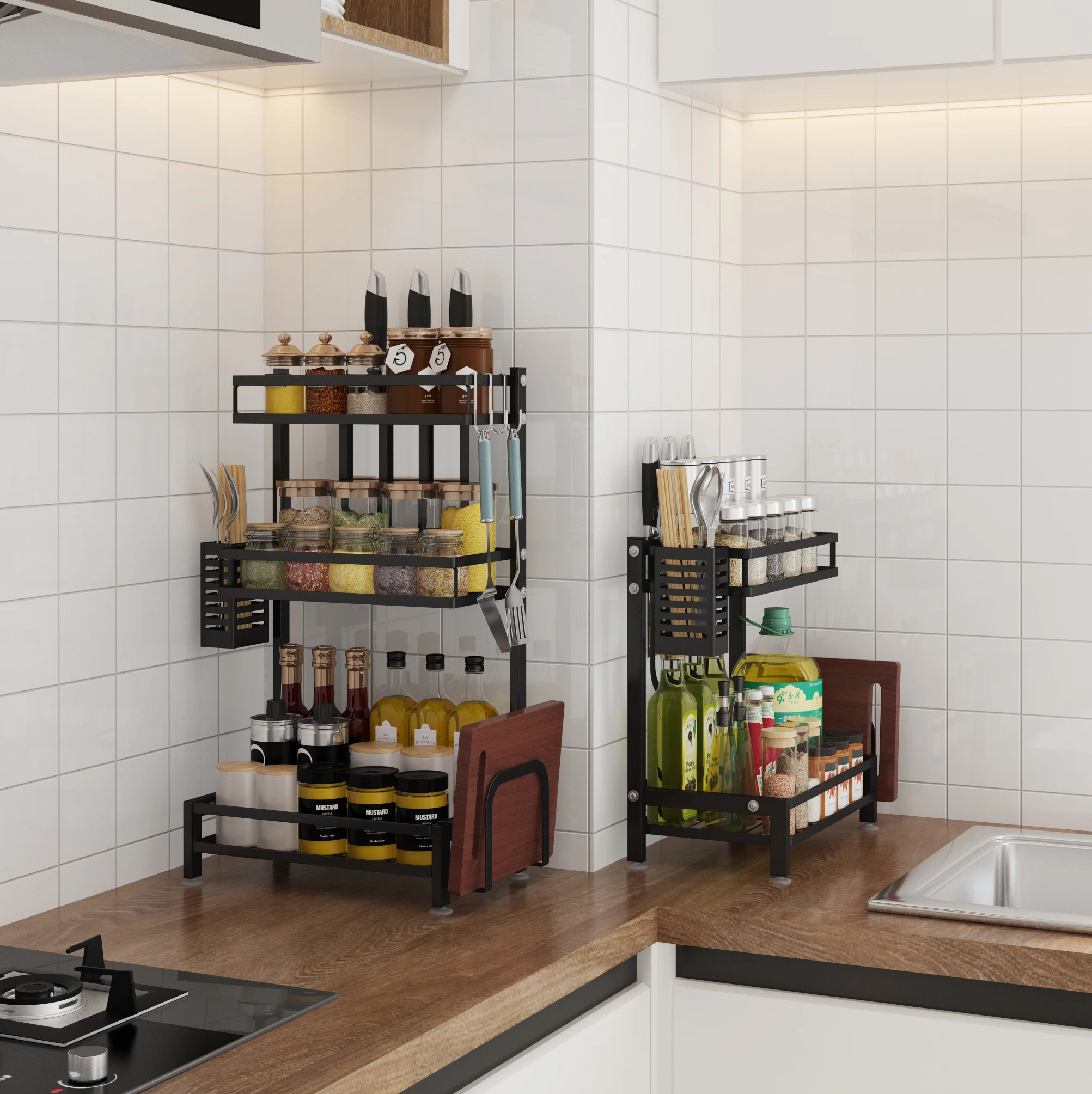 Кухонный органайзер для специй из нержавеющей стали, стойка, органайзер для бутылок с маслом, 2 уровня, 3 уровня