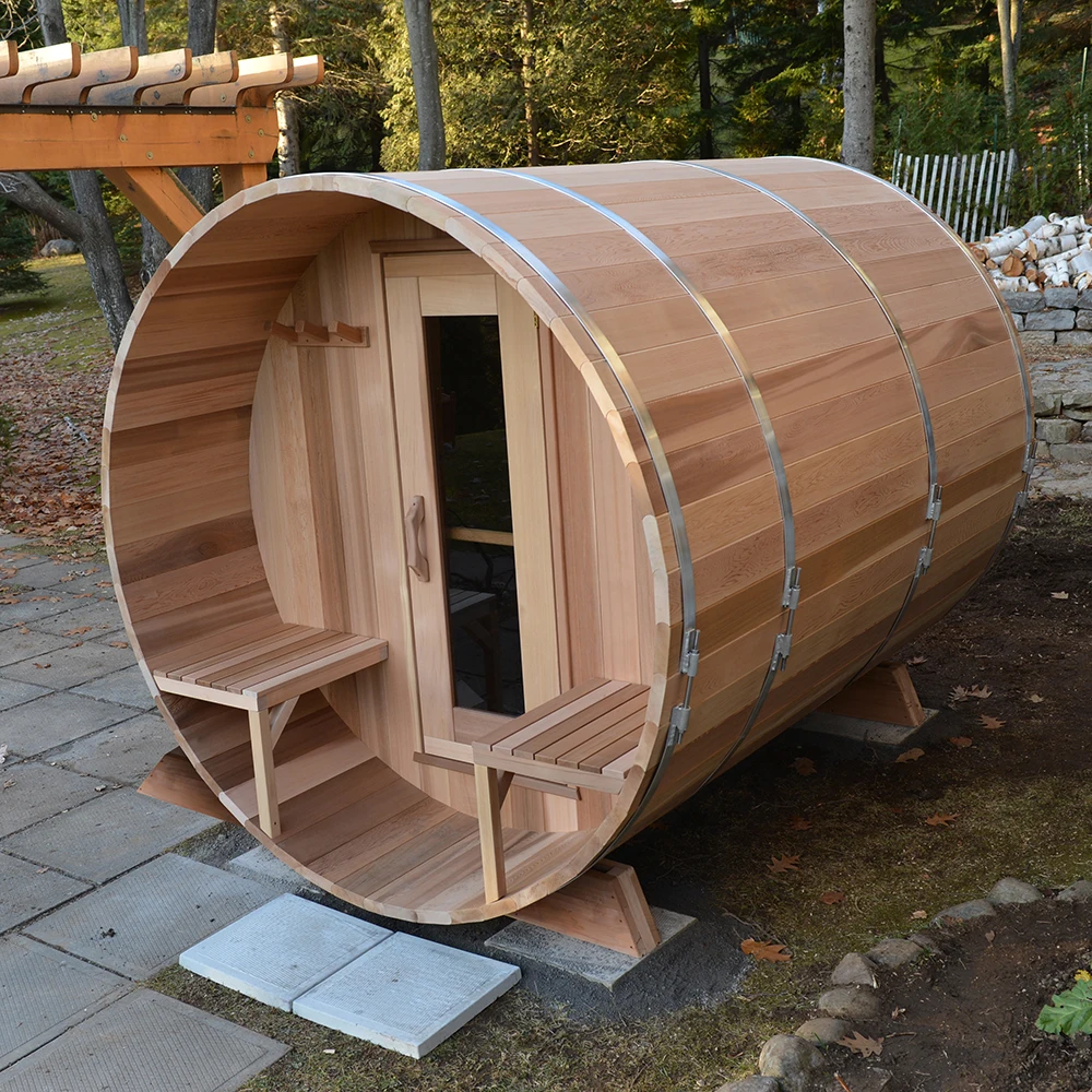 Luxury Red Cedar Iron Fir Bathtub Steam Sauna Room With Sauna Stone Outdoor