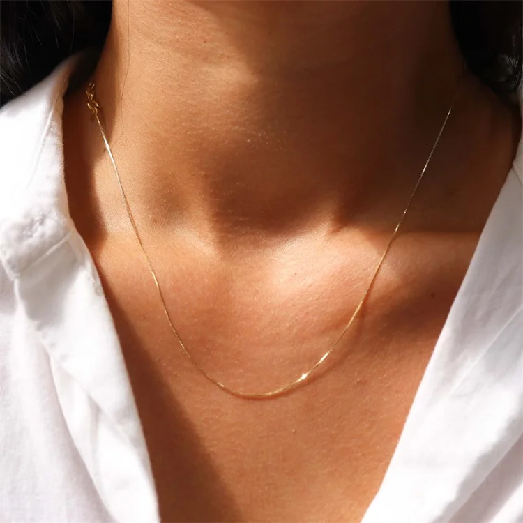 dainty 14k gold vermeil solid 925 sterling silver box chain necklace with custom logo engrave tags