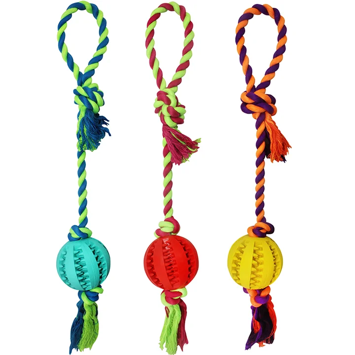 Rubber Resistant Durable Interactive Pet Dog Molar Bite Chew Rope Toy Ball Set