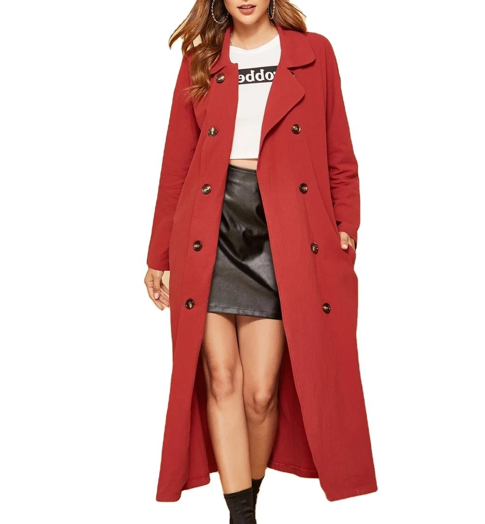 fall fashion women 2020 Long Sleeve Lapel Double Breasted Long Windbreaker coat