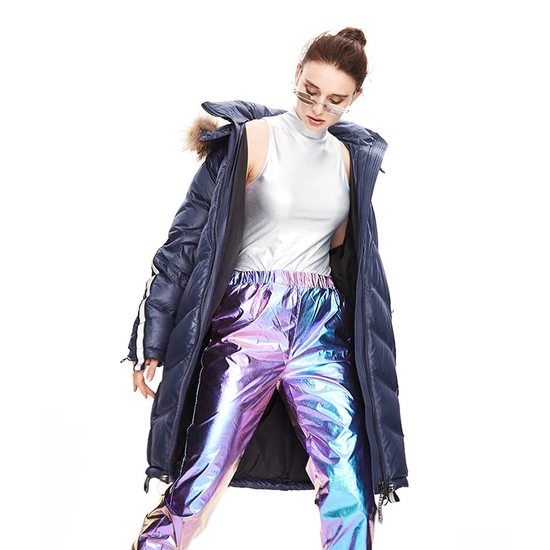 Women Medium-Length Raccoon Fur Collar Loose Ladies 90% Loose 90% Long White Puffer Duck Down Jacket Female Parkas