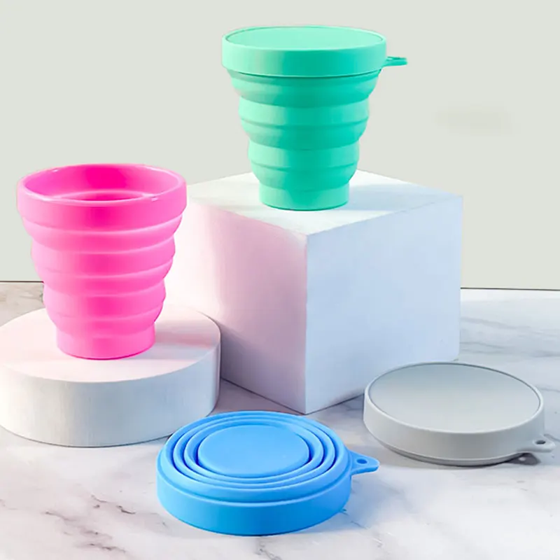 Portable Collapsible Outdoor Camping Coffee Mug BPA Free 150ML Folding Silicone Water Cup With Lid