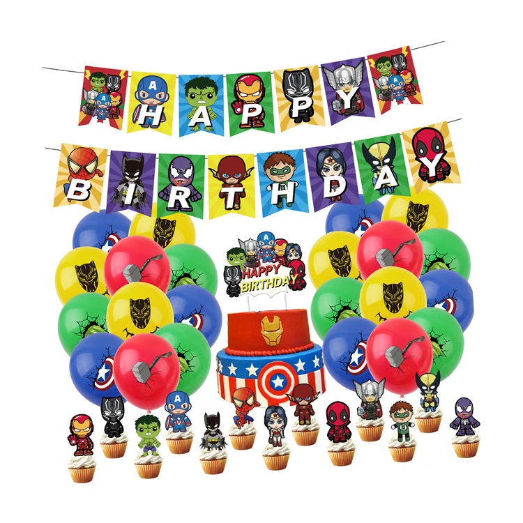 Marvel Action Figure Latex Balloons Set Marvel Legends Cake Topper Bannners For Birthday Party Decorations