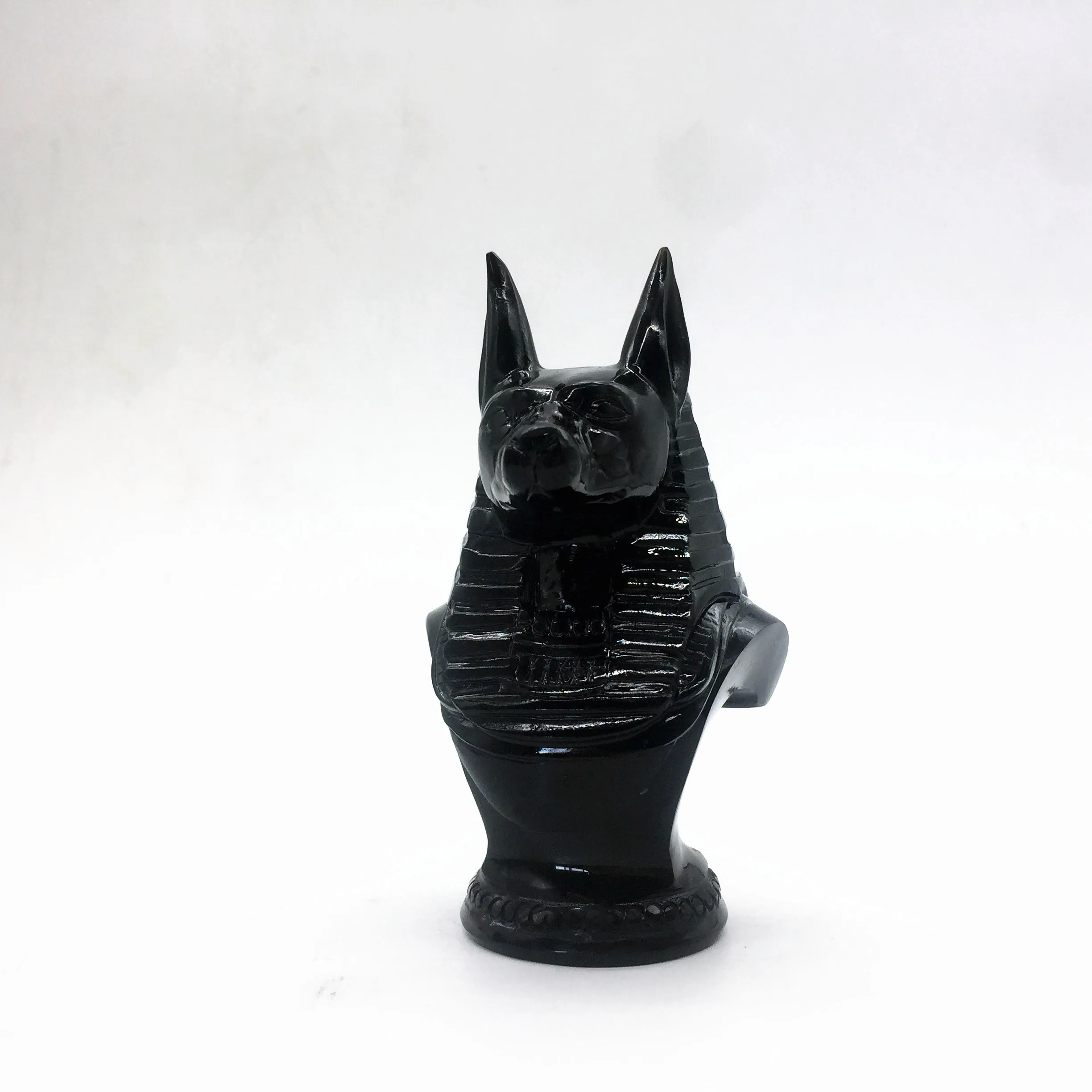 New Product Egyptian God Anubis Busto Statues Hand Carved Black Obsidian Folk Crafts Art Sculpture Crystal Crafts For Collection