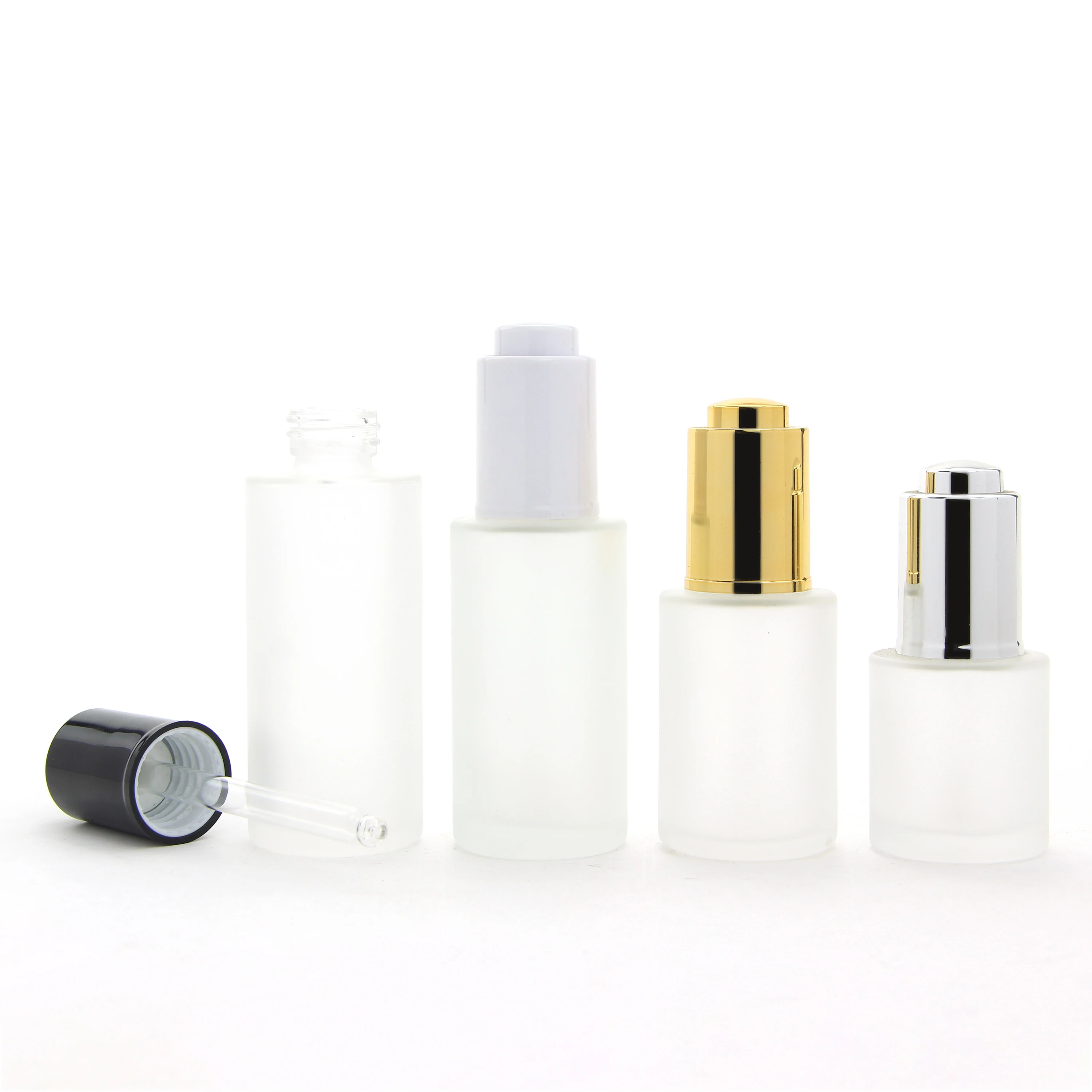 Flat Shoulder Brown Amber Serum Dropper Glass Bottle 20 30 40 60 ml Hair Oil Bottles with Gold Silver Black White Cap