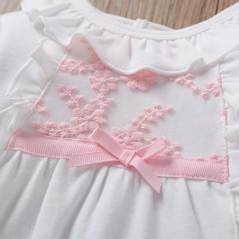 Wholesale New Boutique Infants Girls Clothes Long Sleeves O-neck Rompers New Born Baby Girl 100% Cotton Sweet Jumpsuit For Girls