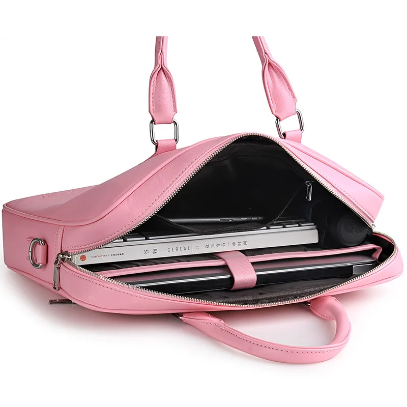 
2019 Vintage Luxury PU Pink Black Multifunction Business Bags Womens Waterproof Briefcase Leather Laptop Bag 