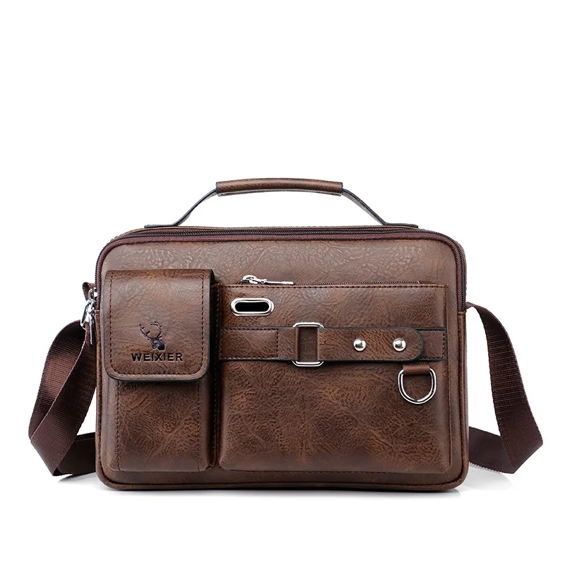 Customized LOGO Cross Body Messager Bag Durable Waterproof Brown Travel Messenger Bag Fashion Adjustable Should Bags For Men