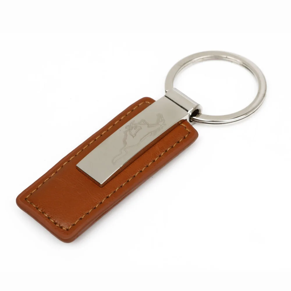 Advertising Gift Simple Mini Print LOGO Metal Ring PU Leather Keychain