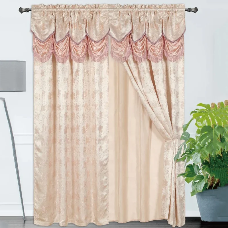 American Floral designs door curtain Ready made hot sale Double layer Jacqua valance curtains for home windows