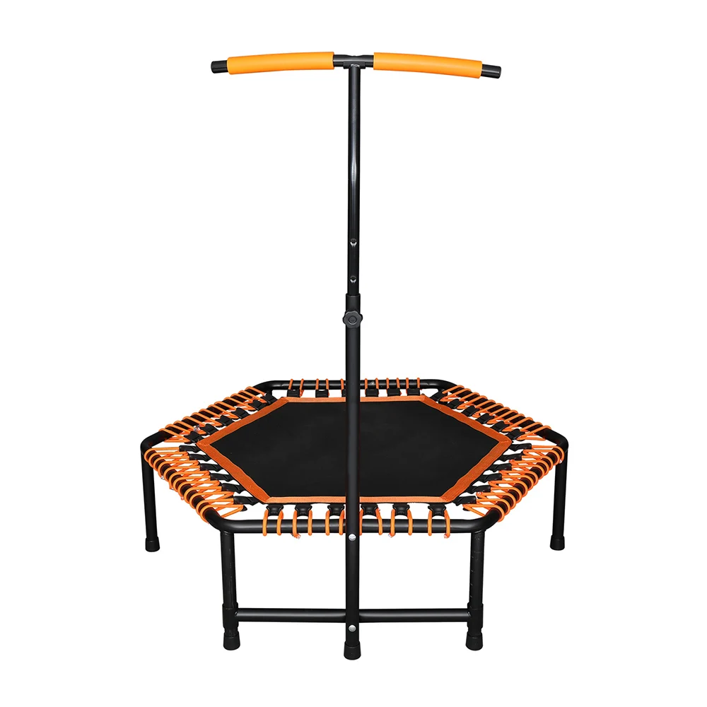 42*50 Inch Hexagon Trampoline With Adjustable Handle Bar For Fitness Bungee Rebounder Jumping Cardio Trainer Workout
