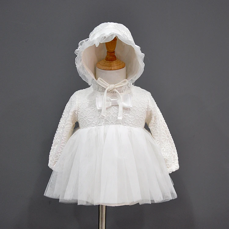 Wholesale Princess Baby Clothes with Lace  Hat Plain White Birthday Party Wear Infant Baby Girl Romper Dress