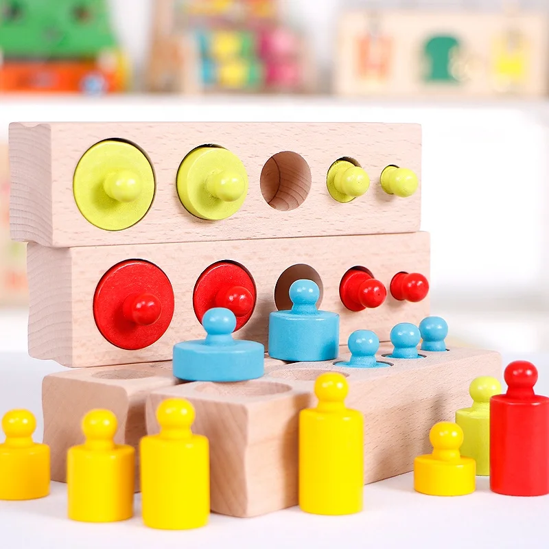 Hot Selling Montessori Baby Wooden Toys Log Small Socket Cylinder Building Blocks Educational Toys