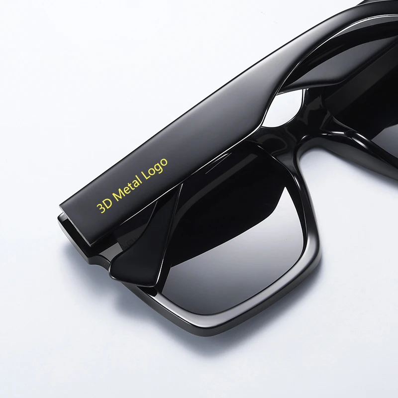 High Quality Polarized Lens Acetate Legs TR Frame Big Square Sunglasses 3D Metal Logo