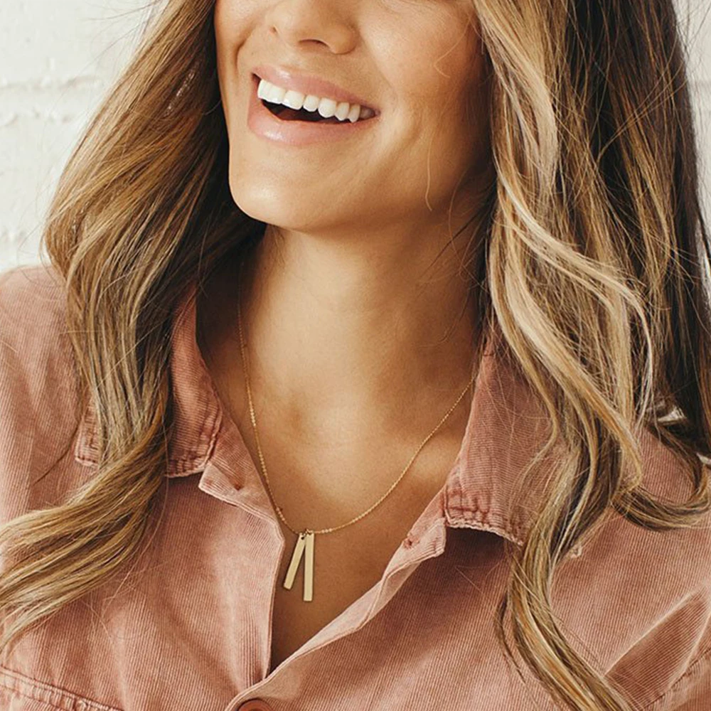 High quality  316L Stainless Steel 14k rectangular blank vertical bar pendant necklace Jewelry women